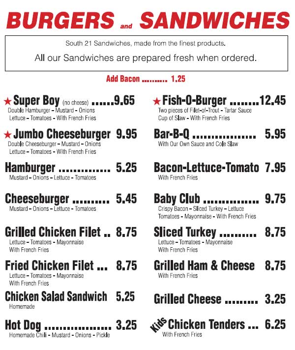 Burgers and Sandwiches